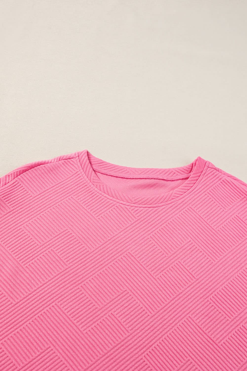 Strawberry Pink Textured Loose Fit T Shirt and Drawstring Pants Set - Love Salve